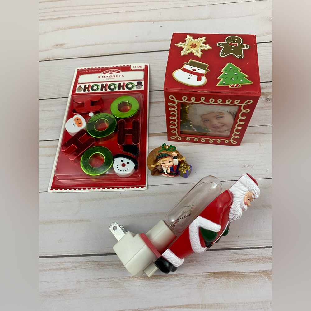 Hallmark Ornament Photo Cube HO HO HO Magnets Santa Night Light LOT